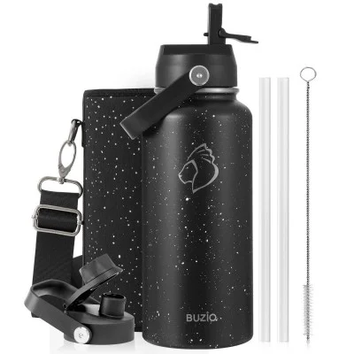 Buzio Duet Series Water Bottle with 2 Lids and Sleeve 1L - Starry Black